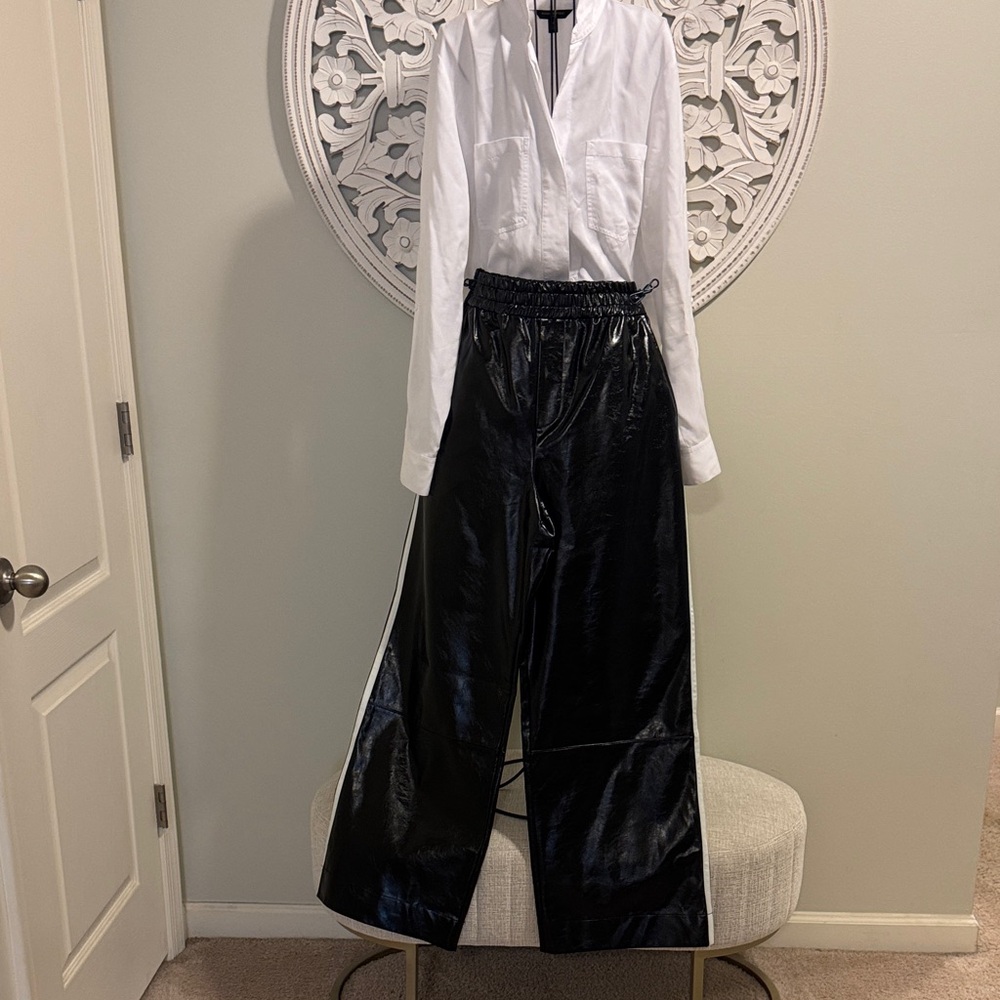 Maeve Glossy Black Wide-Leg Pants